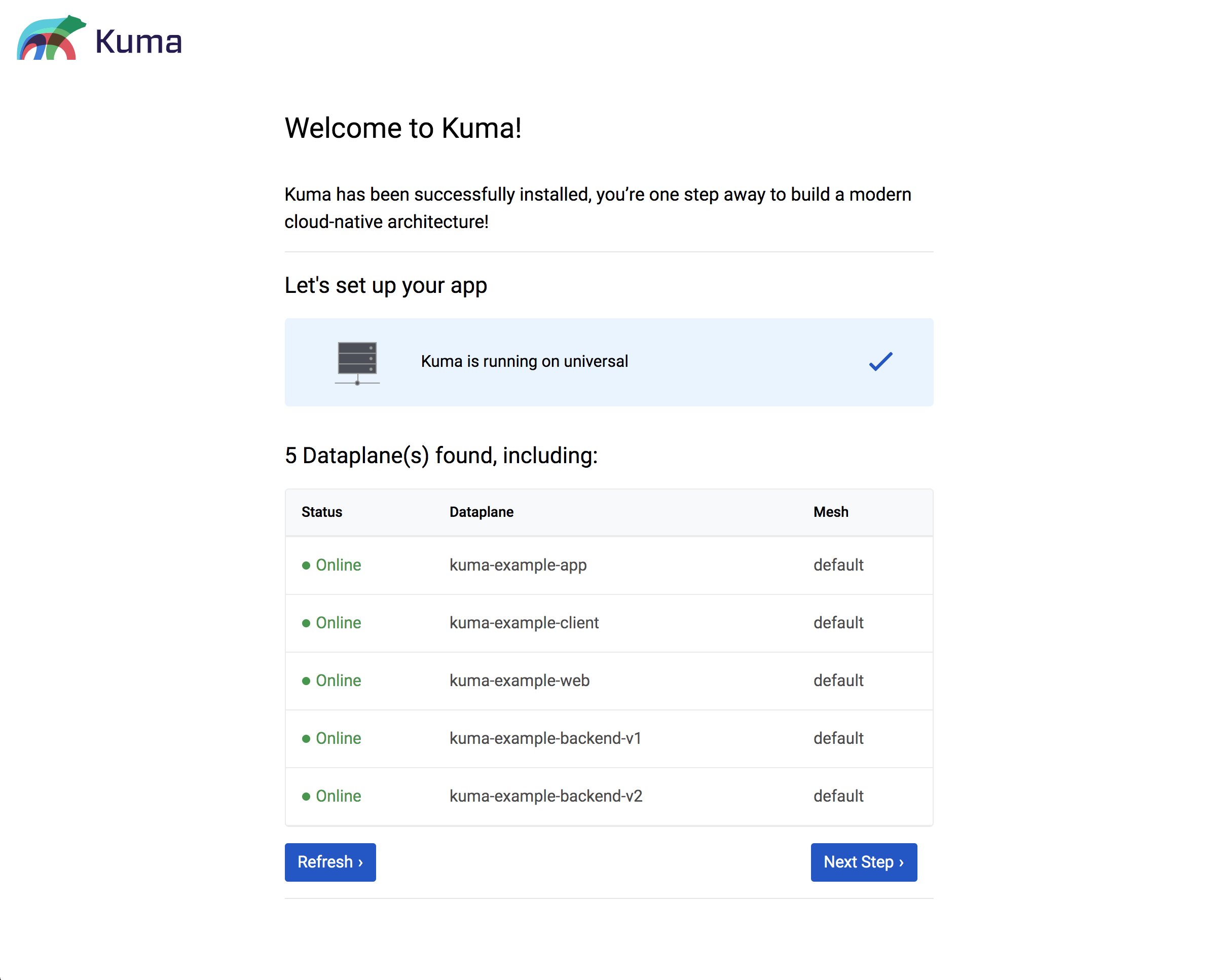 A screenshot of the first step of the Kuma GUI Wizard