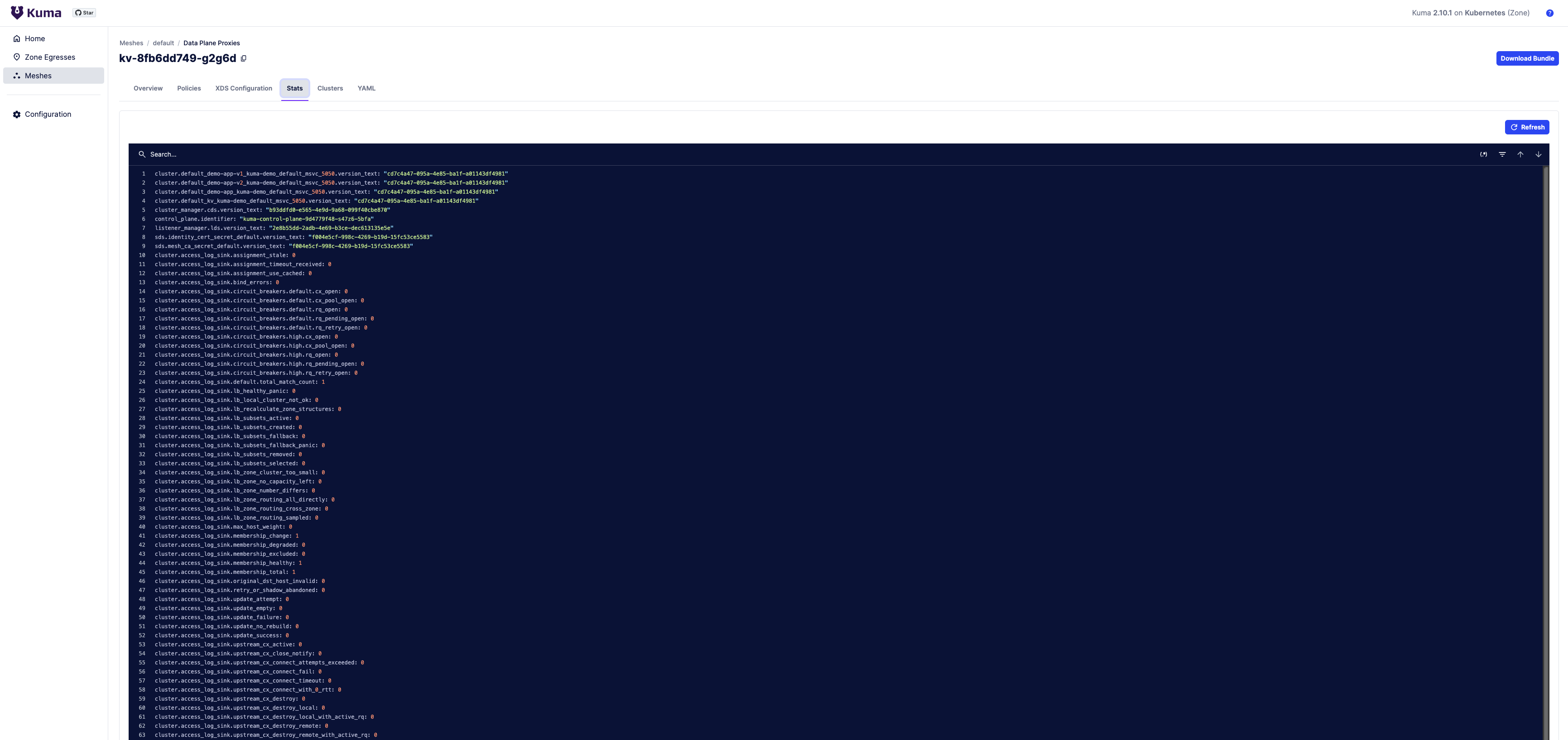 Data Plane Proxies Stats metric for inbound_POD_IP_6379.rbac.allowed